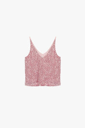 Top monocolour con scollo a V e pailletes