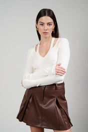 Maglia scollo a v a costine