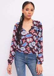 BLUSA STAMPATA IN RASO