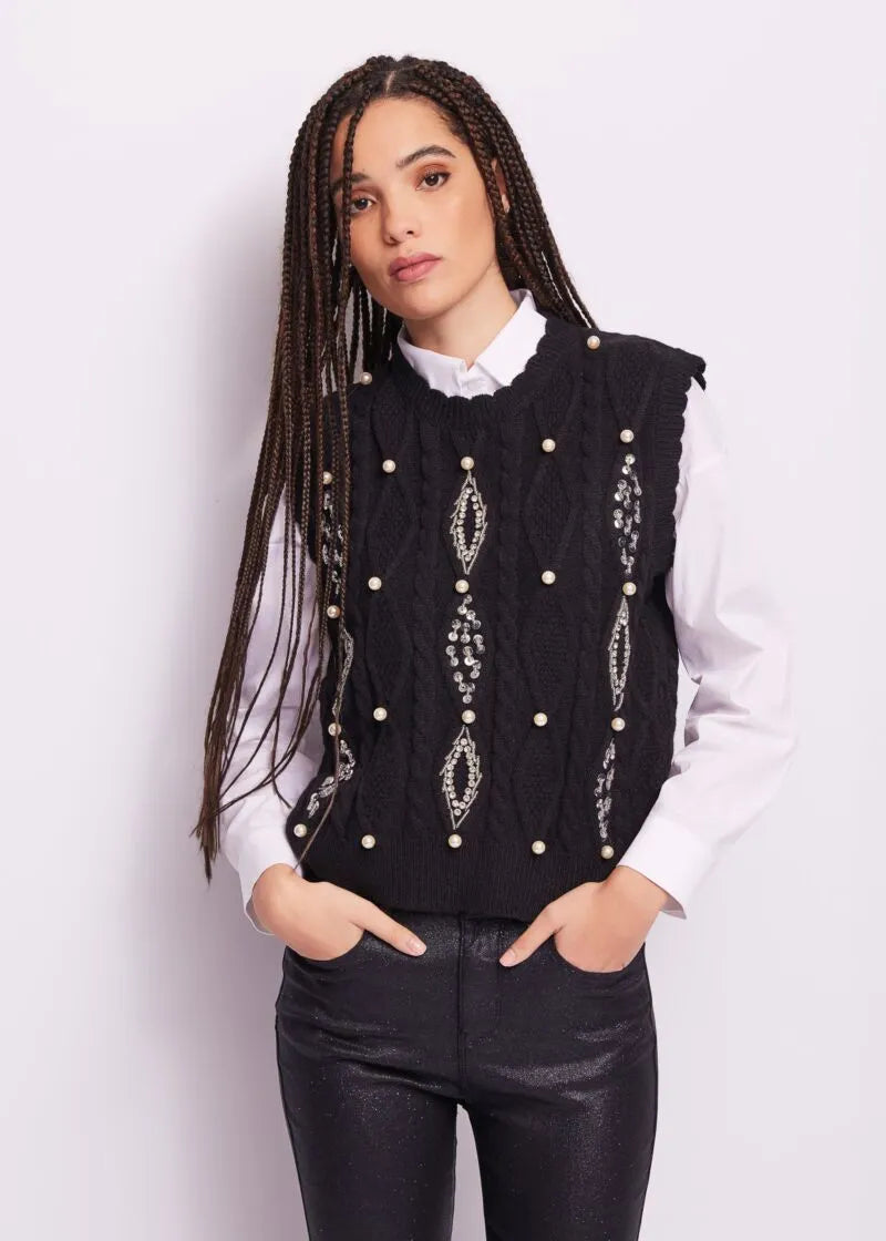 GILET IN MAGLIA CON STRASS