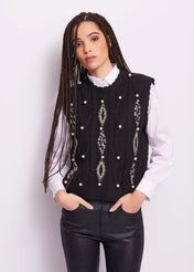 GILET IN MAGLIA CON STRASS
