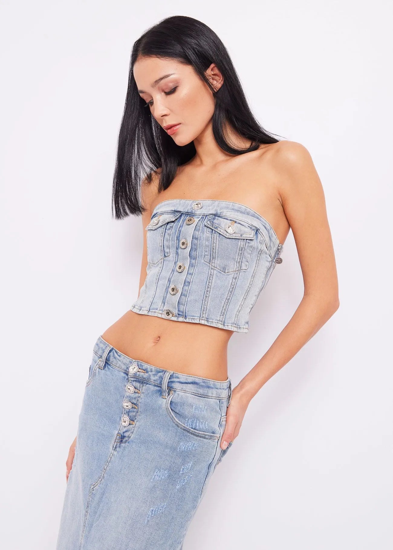 Top in denim con bottoni