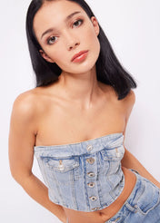 Top in denim con bottoni