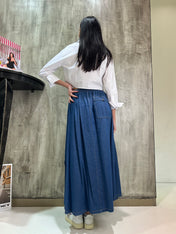 Gonna lunga in denim con tasconi