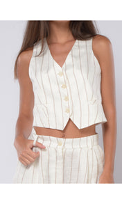 Gilet da donna in lino a righe