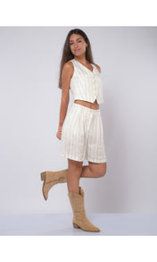 Gilet da donna in lino a righe