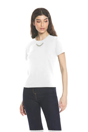 T-shirt mezza manica con collana/laccio strass