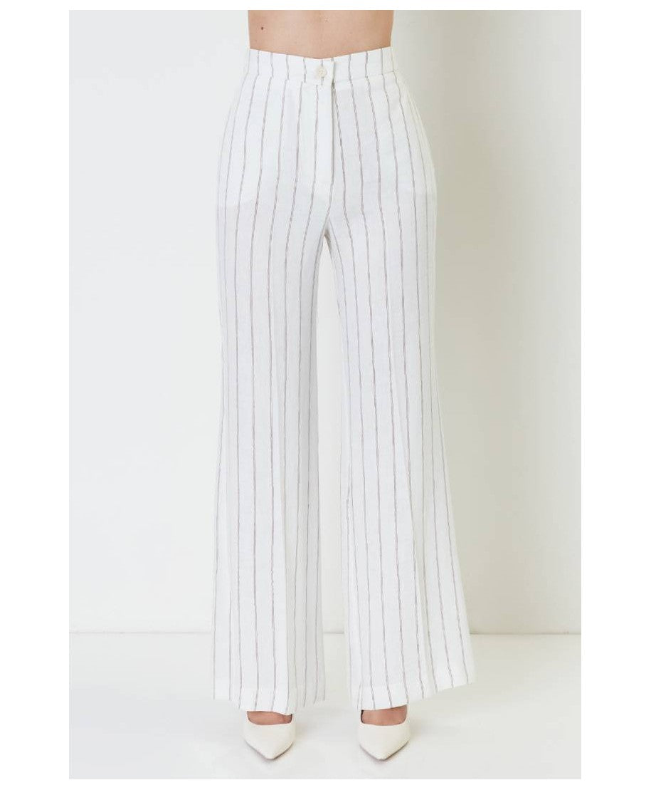 Pantaloni a palazzo a righe di lino