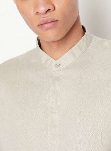 Camicia collo coreana in lino beige