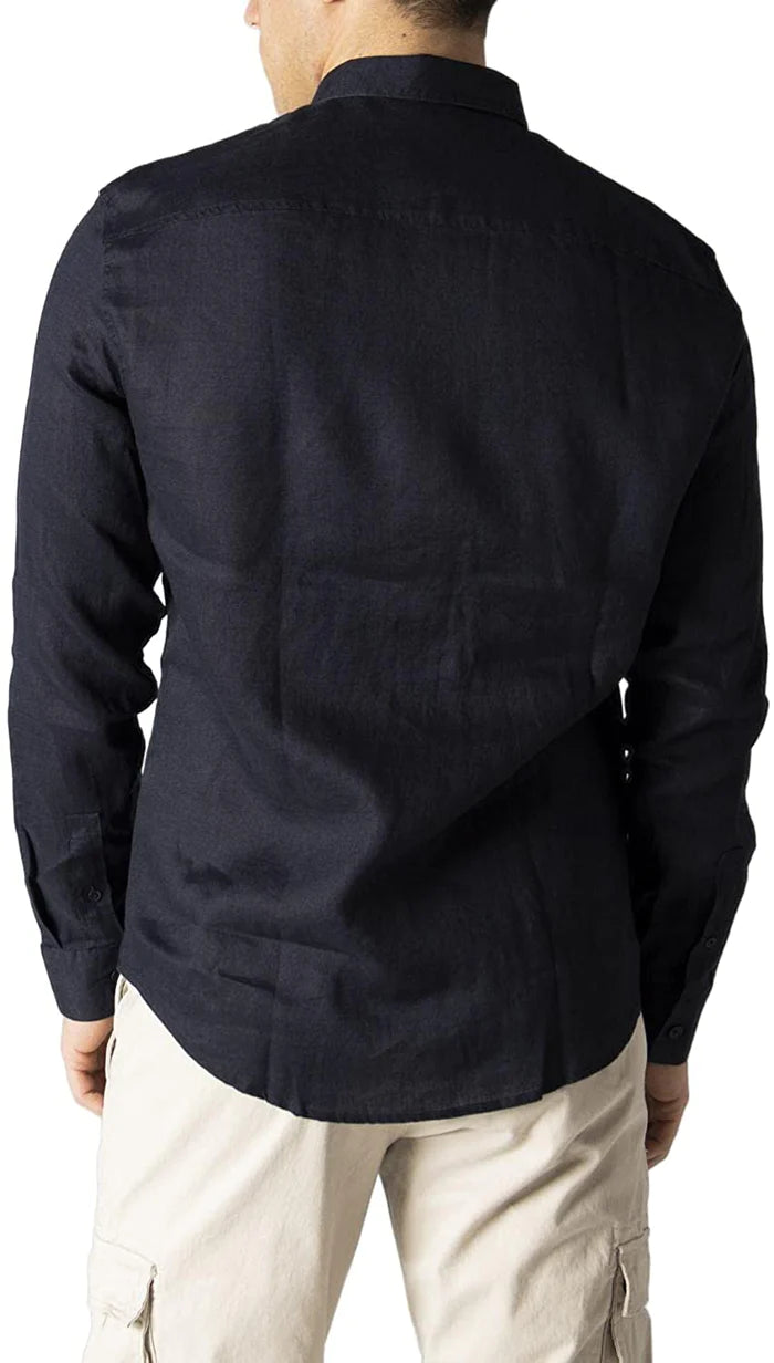 Camicia in lino collo classico blu