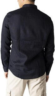 Camicia in lino collo classico blu