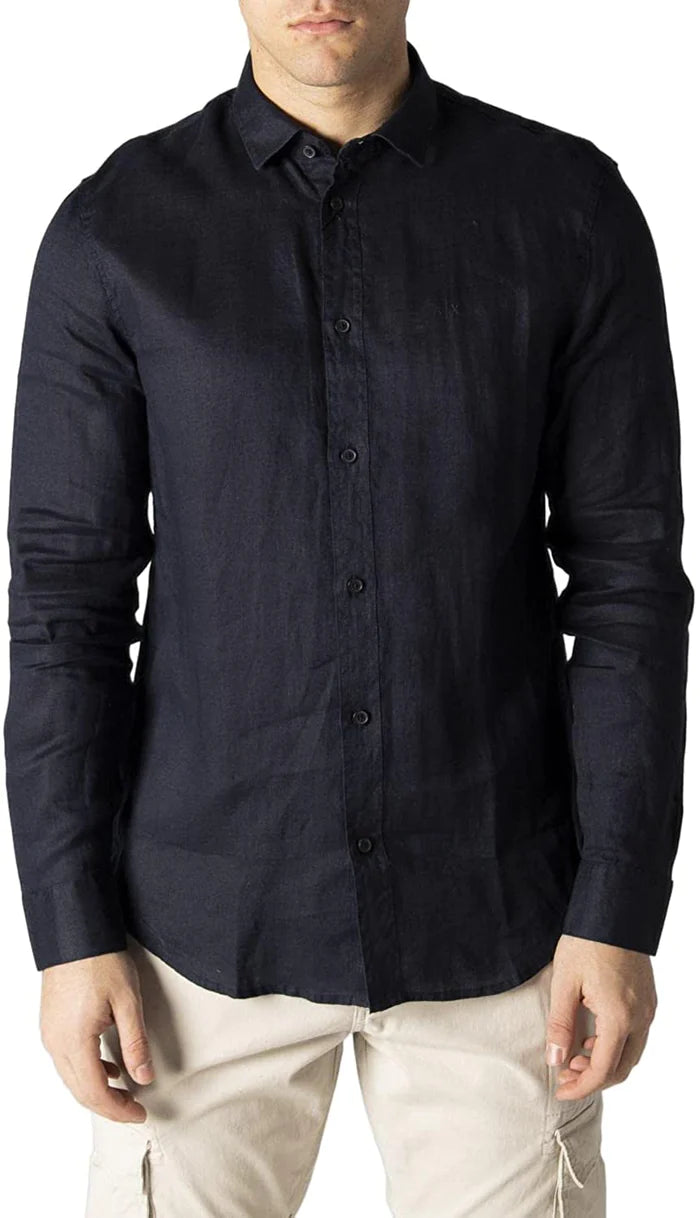 Camicia in lino collo classico blu