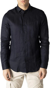Camicia in lino collo classico blu