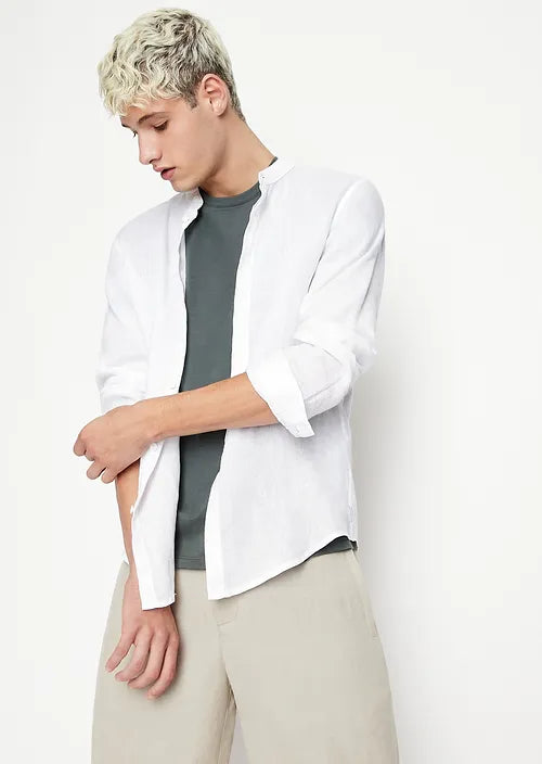 Camicia collo coreana in lino