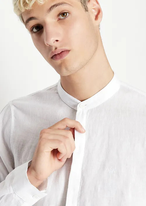 Camicia collo coreana in lino