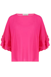 Top con maniche in plisse in georgette