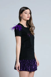 T-shirt mezza manica con piume staccabili