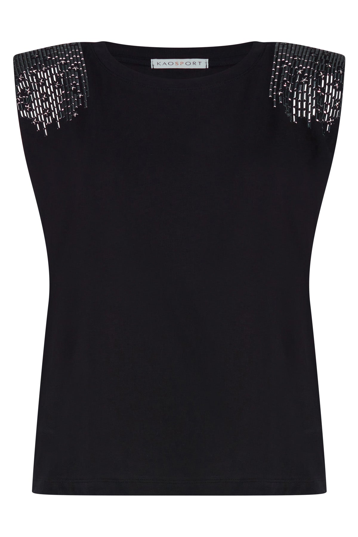 T-shirt con spalline e applicazioni