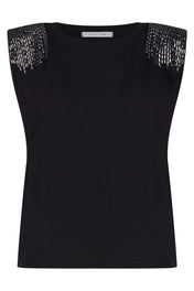 T-shirt con spalline e applicazioni