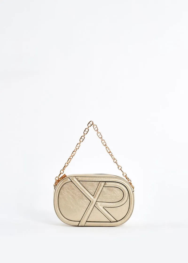 Crossbody in ecopelle oro con logo
