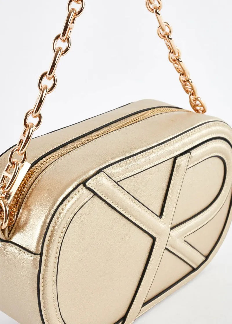 Crossbody in ecopelle oro con logo