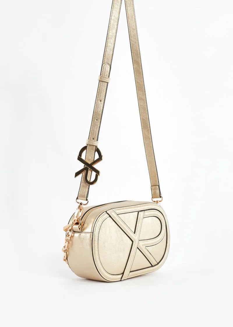 Crossbody in ecopelle oro con logo