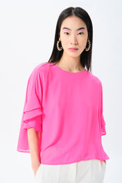 Top con maniche in plisse in georgette