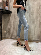 Jeans vita alta con strappi