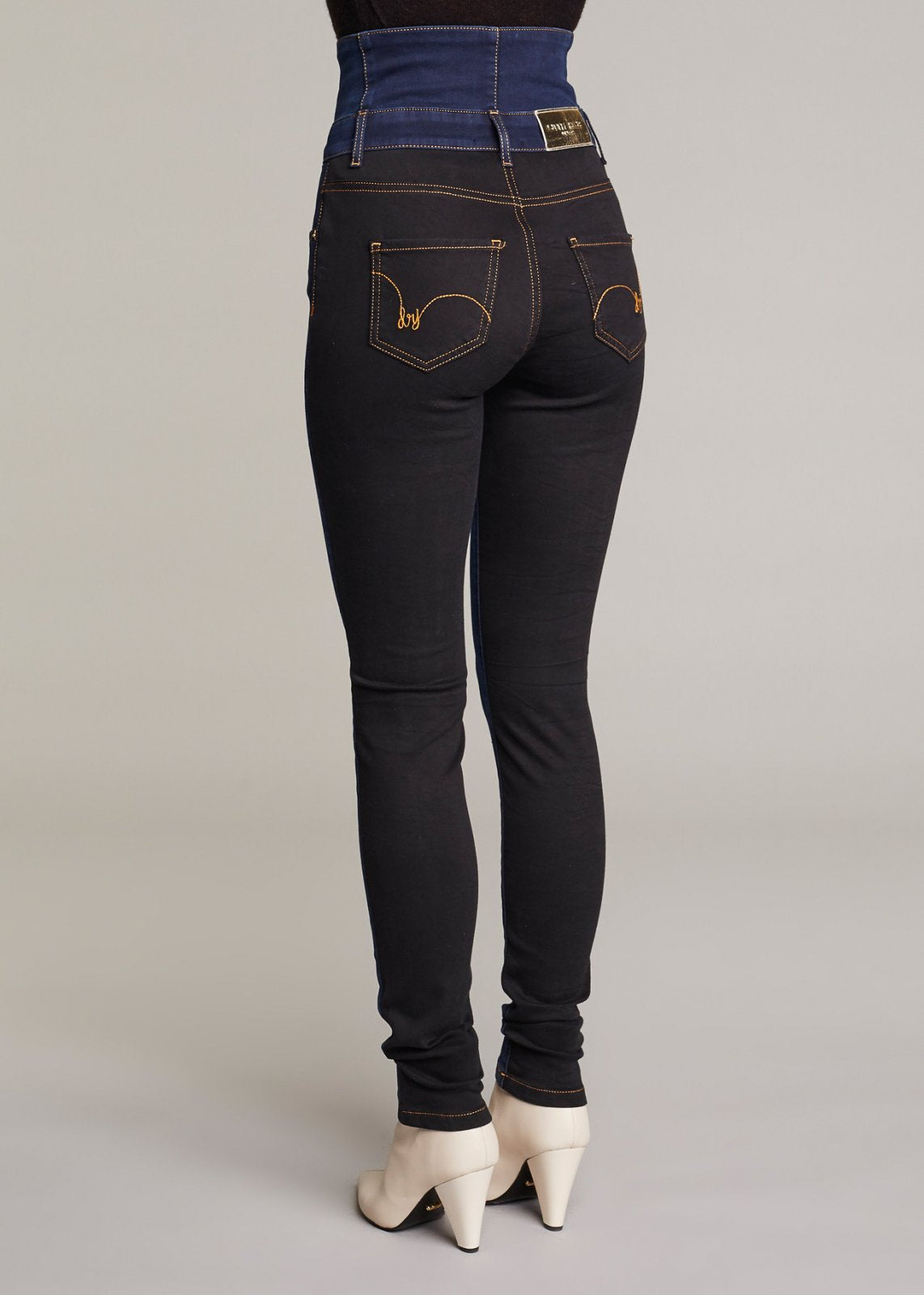 Jeans a vita alta bicolore
