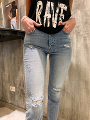 Jeans vita alta con strappi