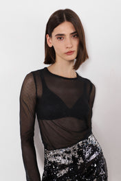 Maglia con effetto trasparenza e strass