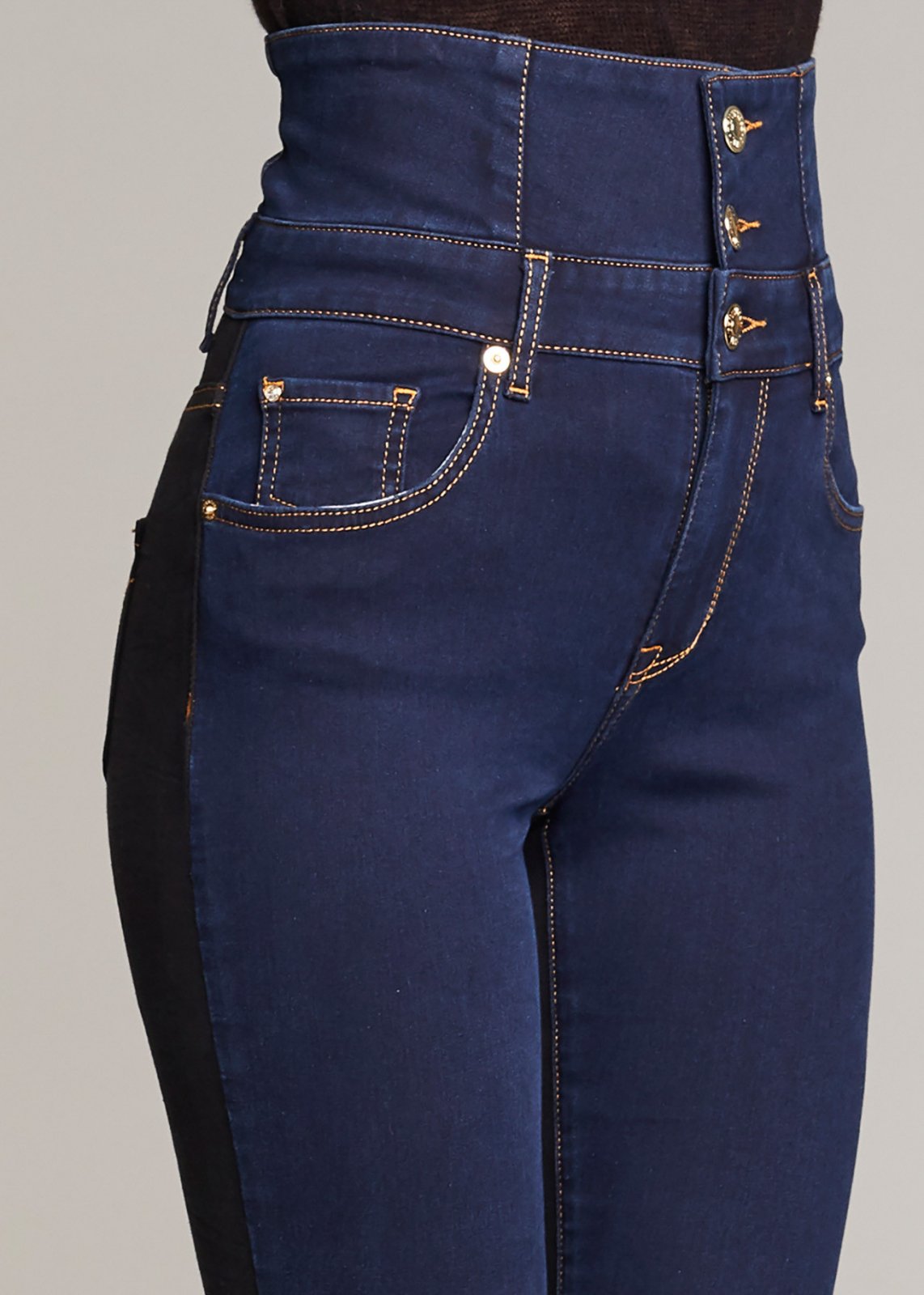 Jeans a vita alta bicolore