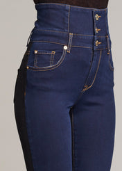 Jeans a vita alta bicolore