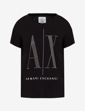 T-shirt nera con strass
