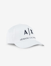 Cappello bianco e blu navy in cotone con visiera