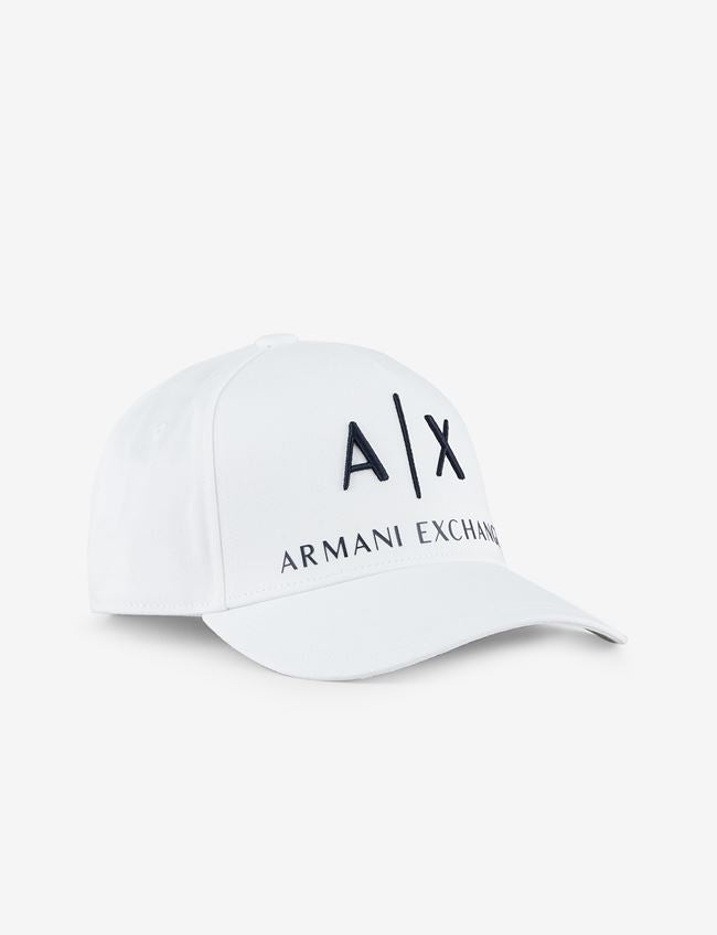 Cappello bianco e blu navy in cotone con visiera