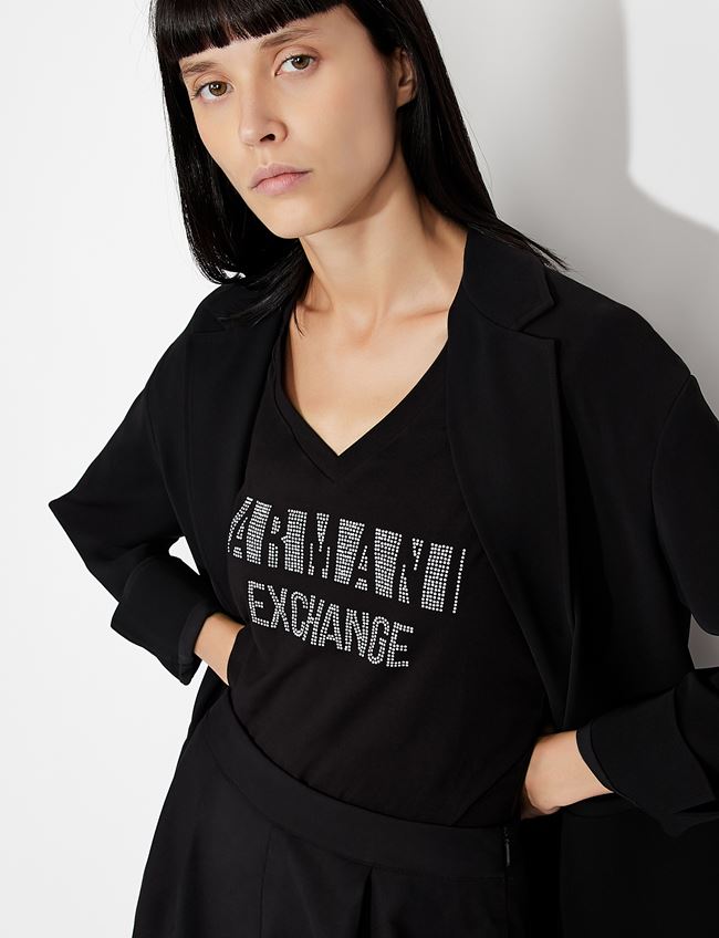 Tshirt nera slim fit in cotone stretch