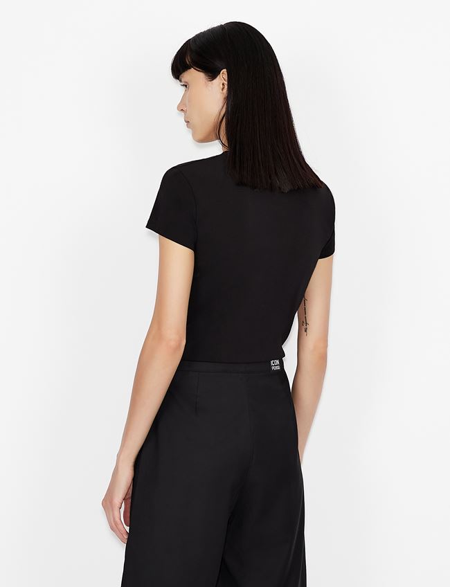 Tshirt nera slim fit in cotone stretch