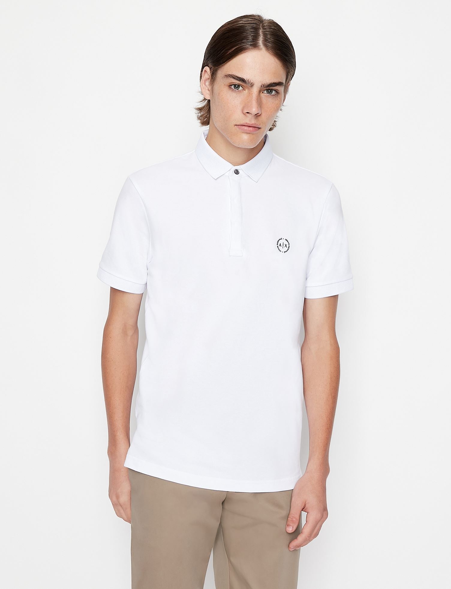 Polo bianca slim fit in piquet stretch