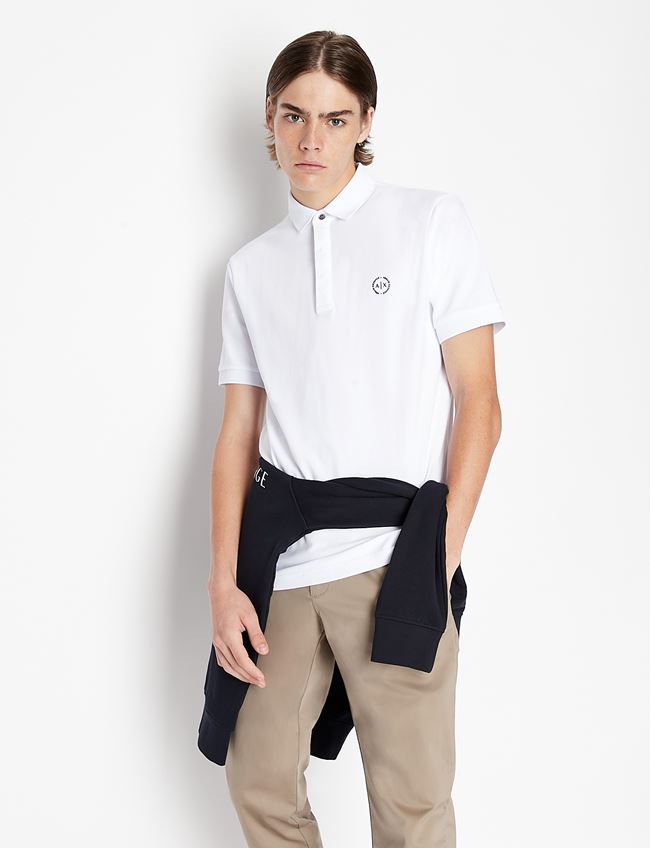 Polo bianca slim fit in piquet stretch