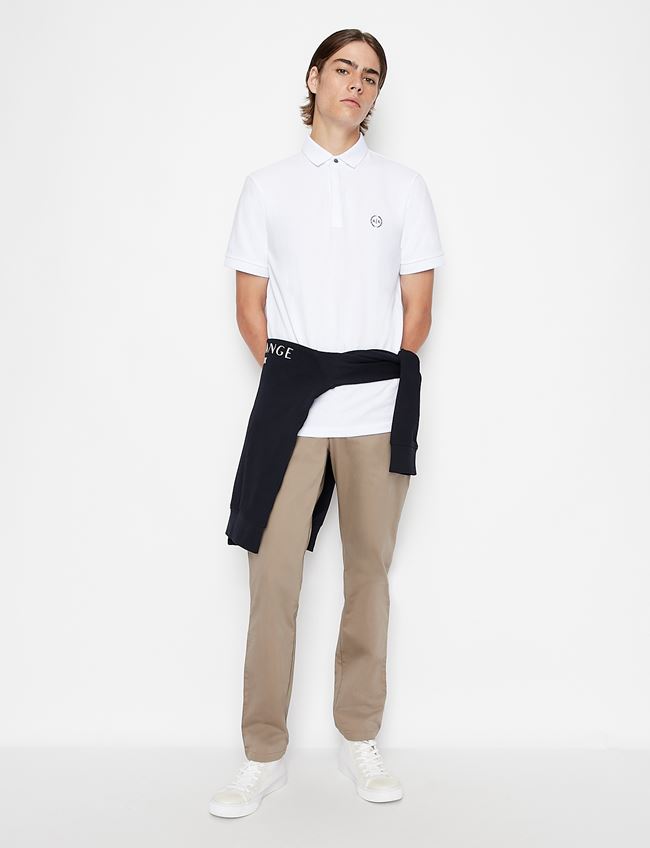 Polo bianca slim fit in piquet stretch