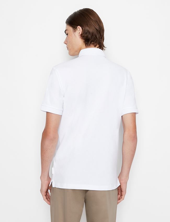 Polo bianca slim fit in piquet stretch