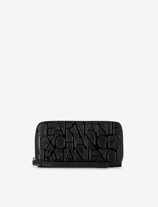 Portafoglio con zip e scritta logo impressa all-over