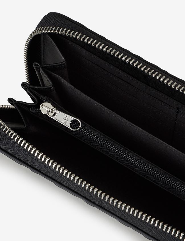 Portafoglio con zip e scritta logo impressa all-over