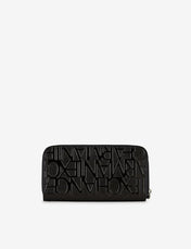 Portafoglio con zip e scritta logo impressa all-over