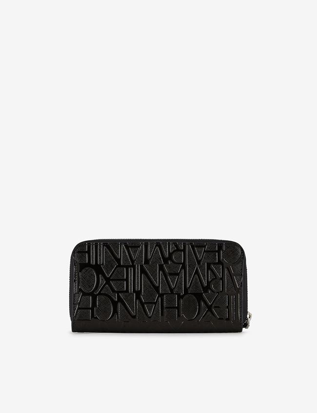 Portafoglio con zip e scritta logo impressa all-over