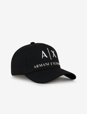 Cappello nero e bianco in cotone con visiera