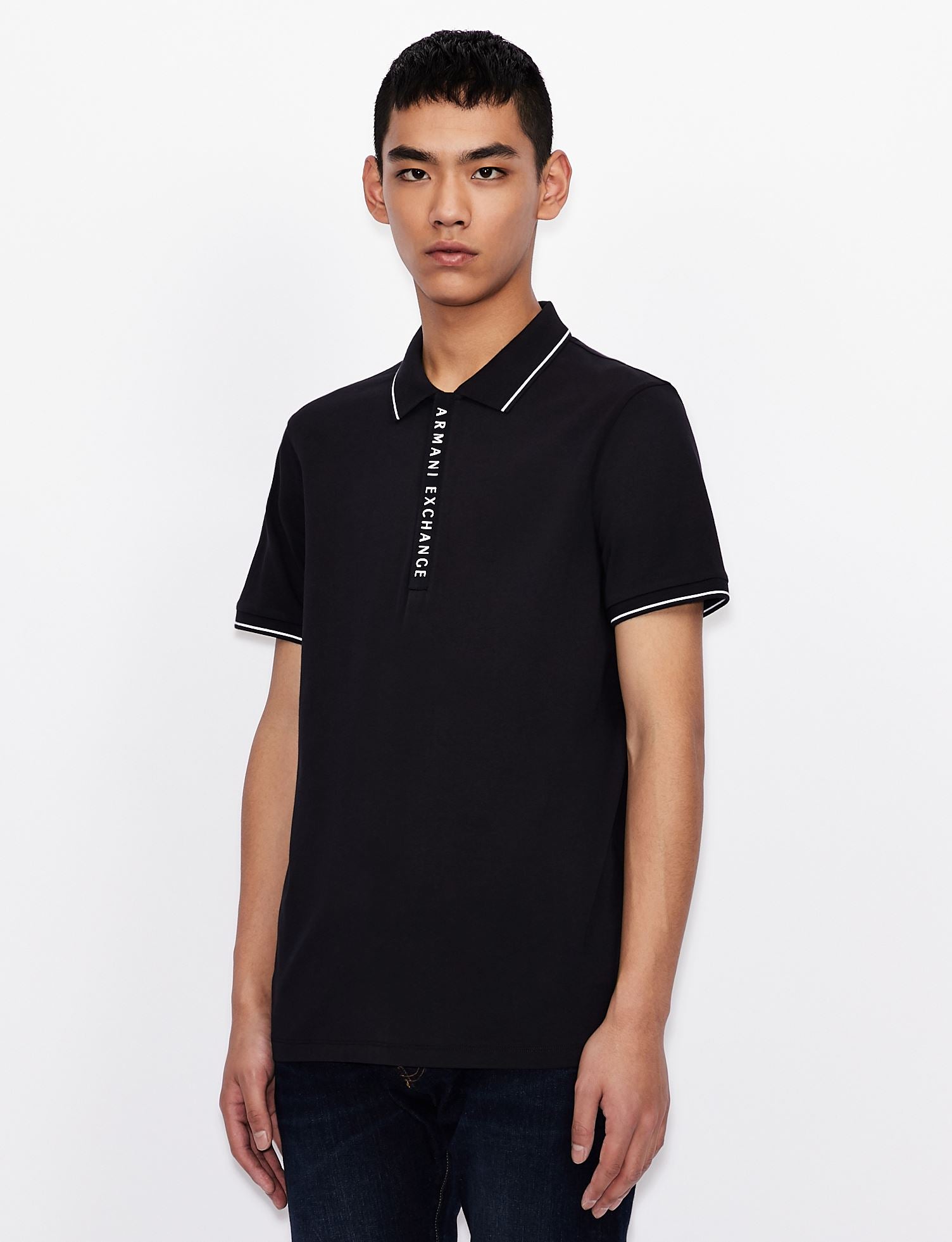 Polo in cotone stretch blu