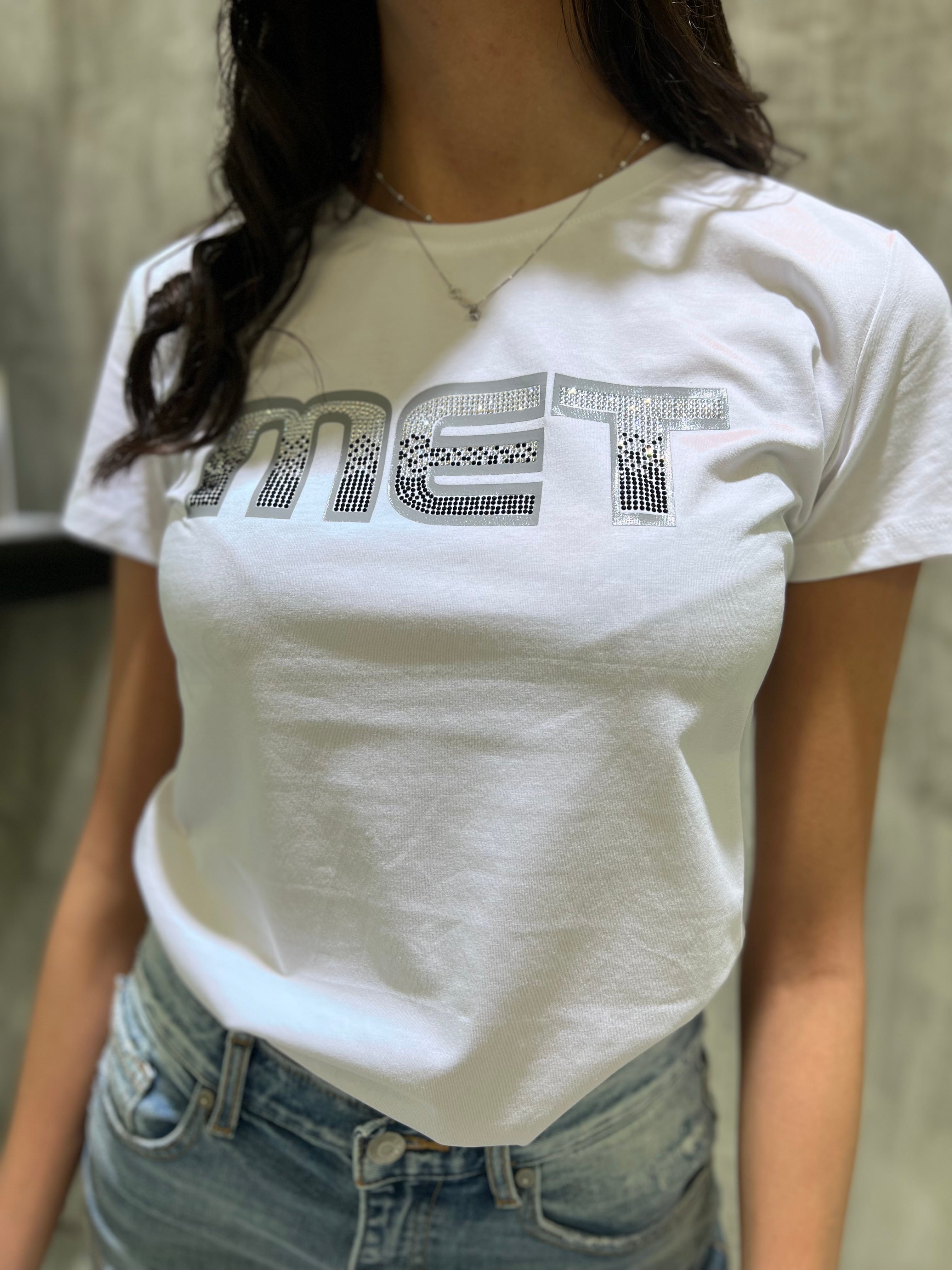 T-shirt con logo in strass