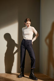Jeans straight fit con risvolto